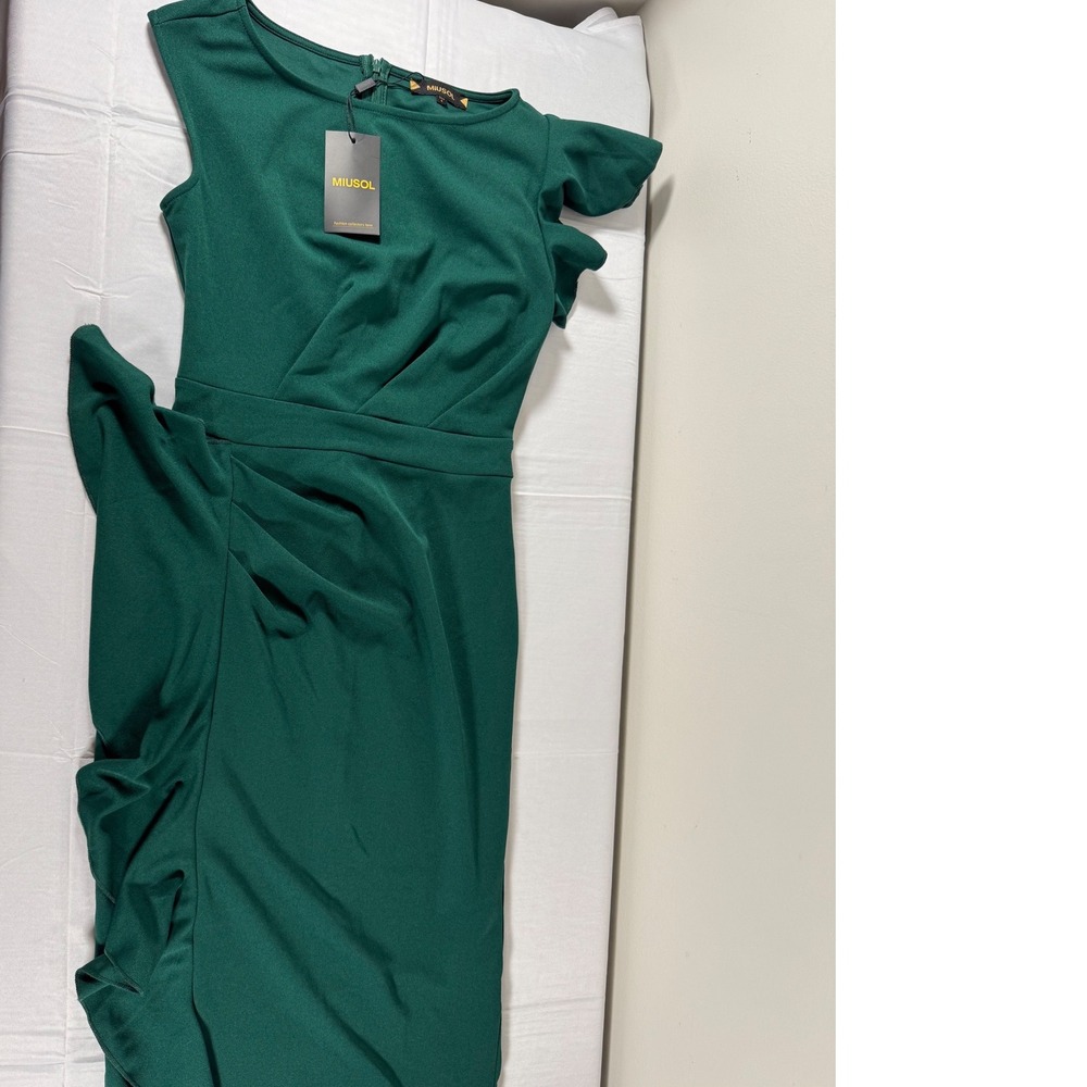 Miusol Women Dark Green Ruffle Sheath Cocktail Dress A9252 Size S NWT